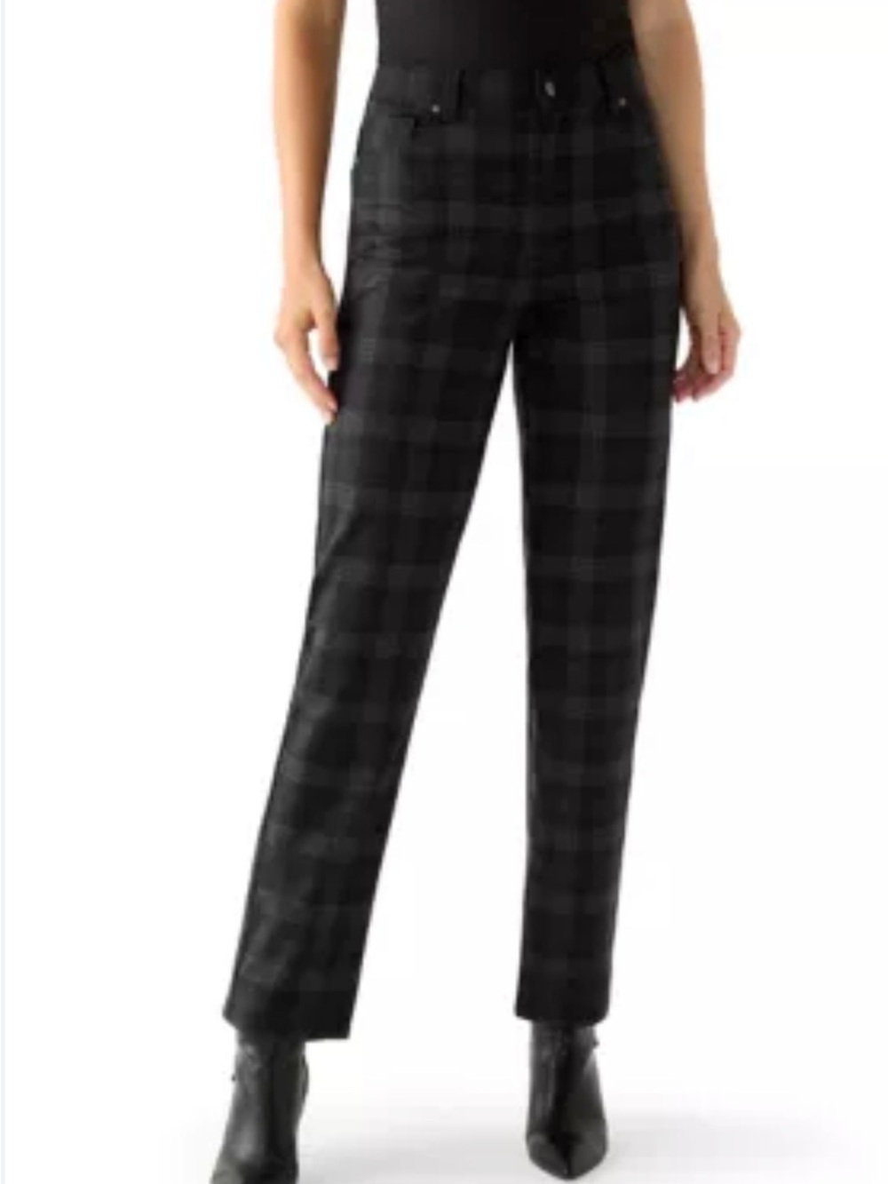 Gloria Vanderbilt Black Plaid Straight Leg Trousers
